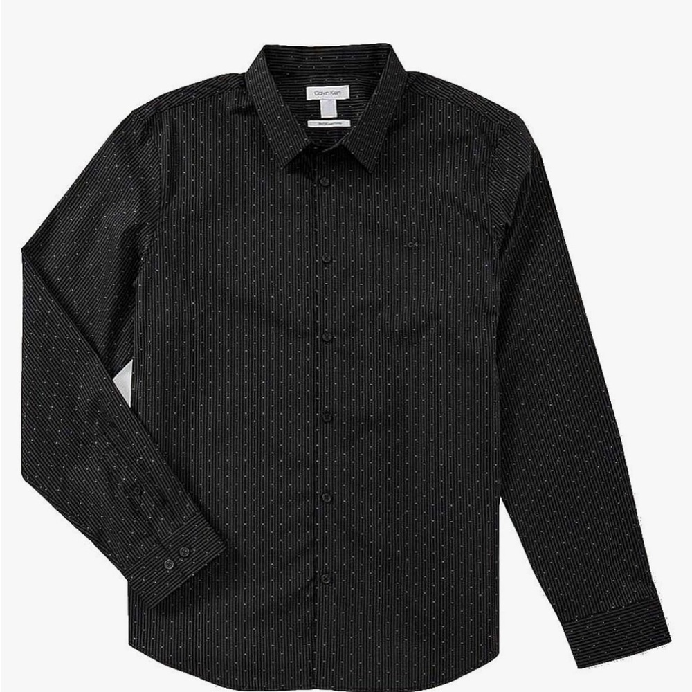 Calvin Klein Mens 2 Way Stretch Button Up Shirt, Black, Medium